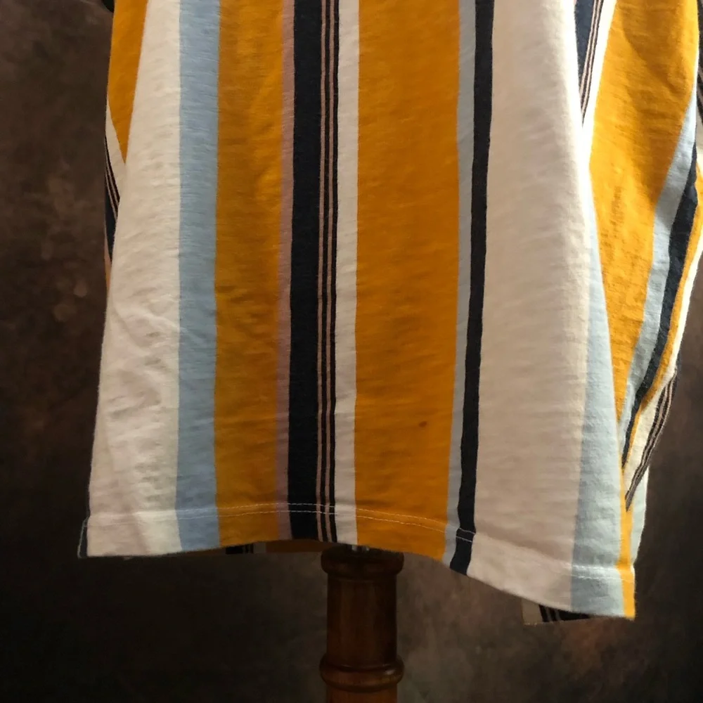 GUESS Men's Yellow, White & Navy Vertical Stripe Tee - Picture 6 of 8